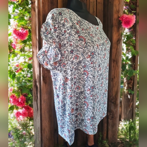 LOFT Mixed Fabric Ruffled Sleeves Butterflies & Floral Print Blouse - Picture 2 of 10